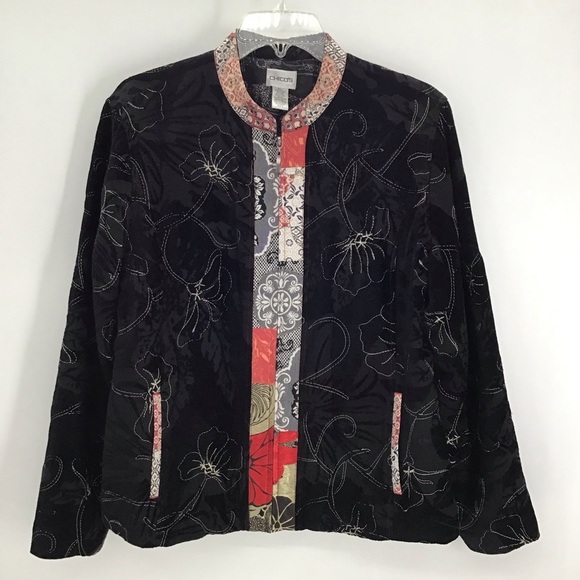 Chico’s Vintage Silk Blend Asian Inspired Floral Embroidered ZipUp Jacket Size 2 - Picture 1 of 9